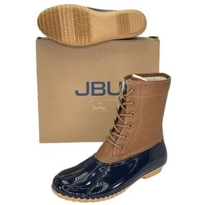 JBU Brown and Blue Winter Rain Boots Waterproof Design